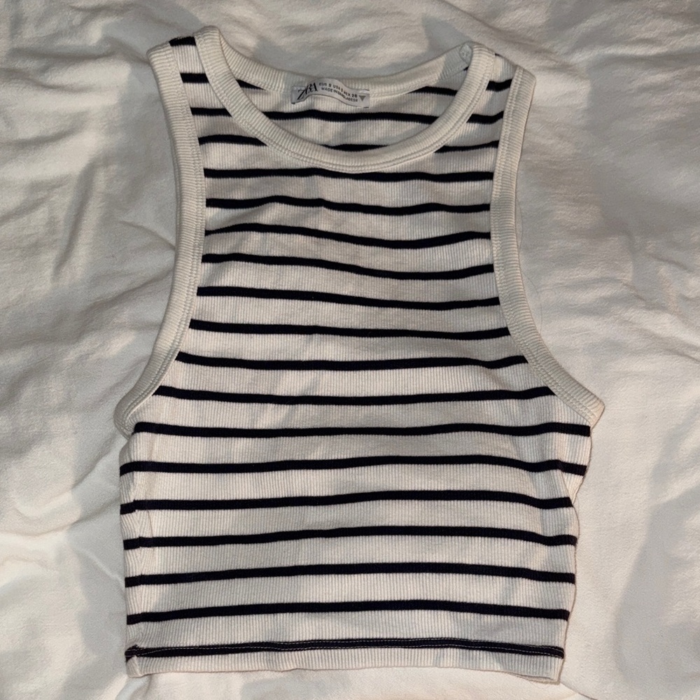 Zara Black and White Striped Tank Top